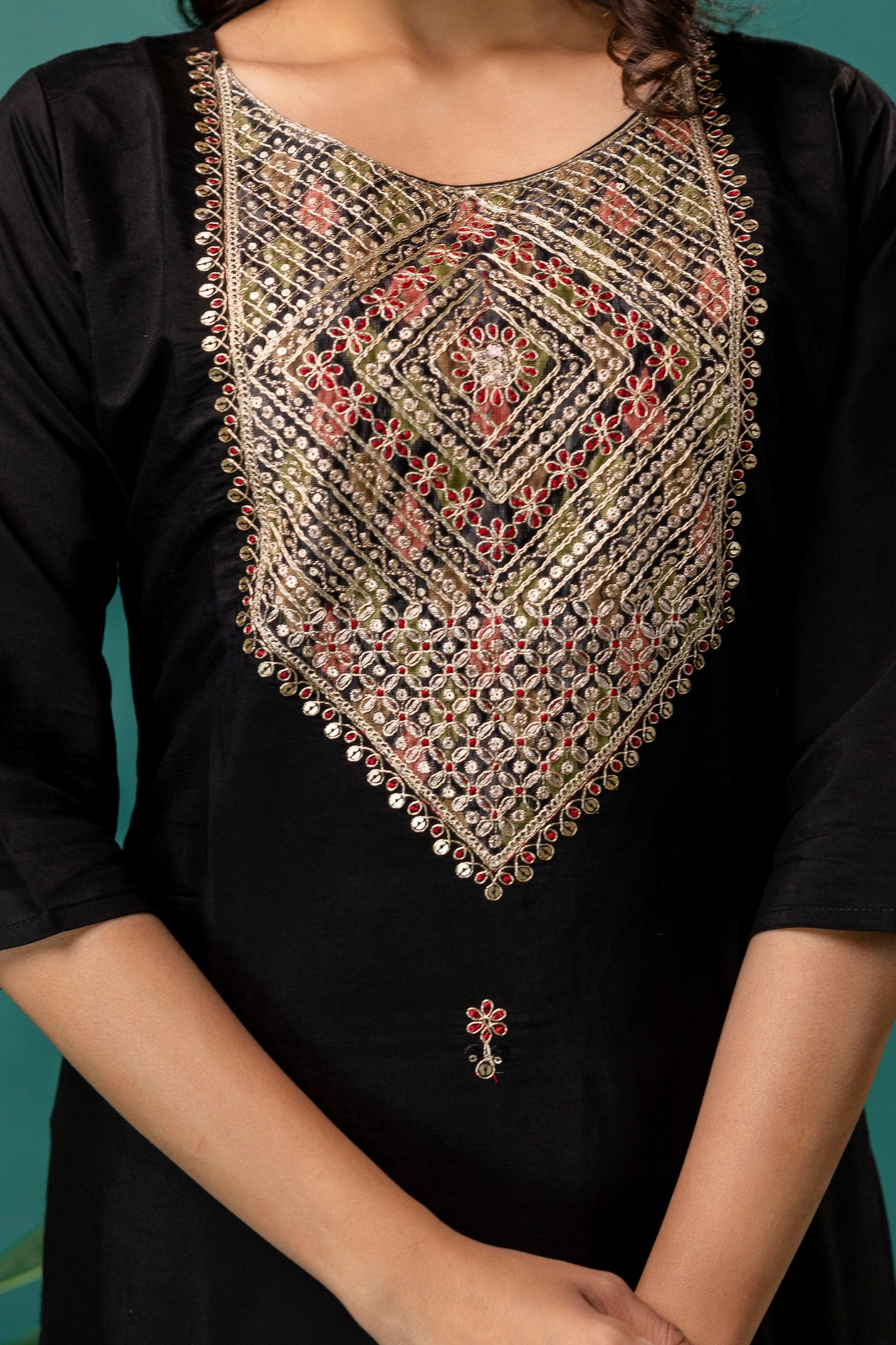 Organza Dupatta Kurti Set with Dori Work