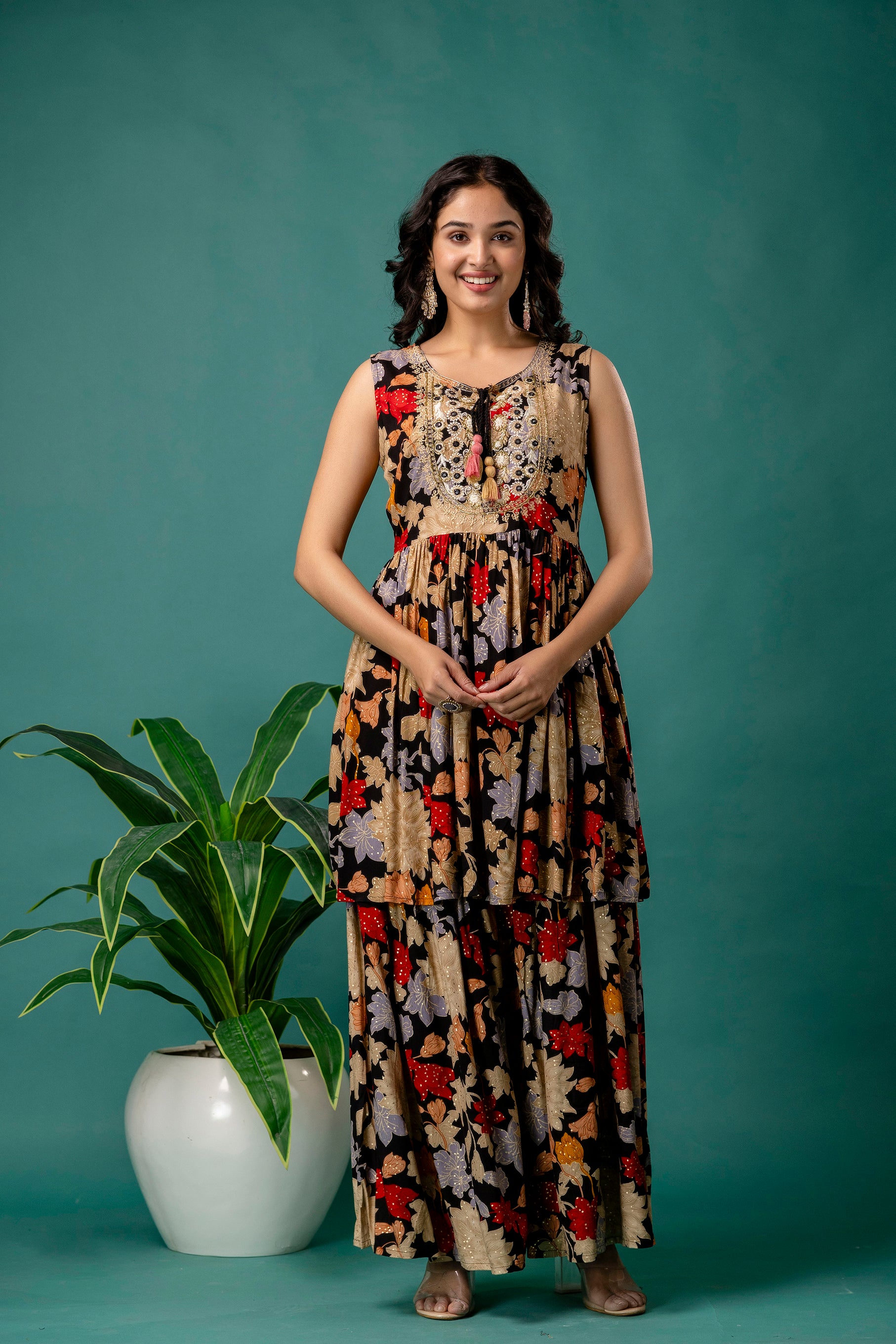 Printed Resham Kurti Set with Dupatta