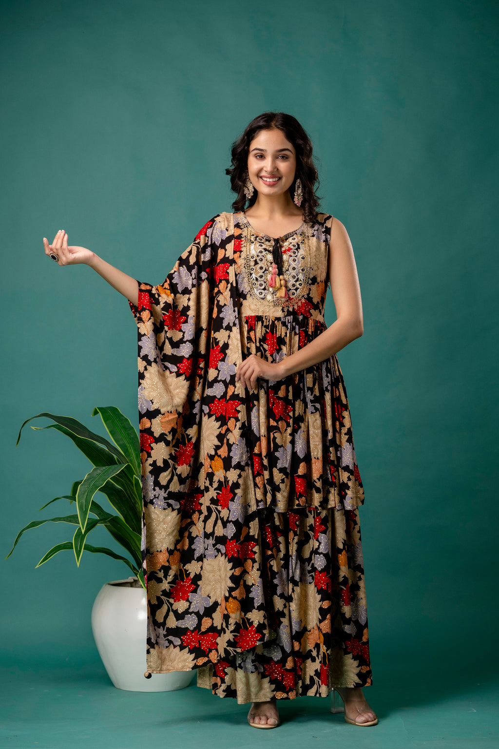 Printed Resham Kurti Set with Dupatta