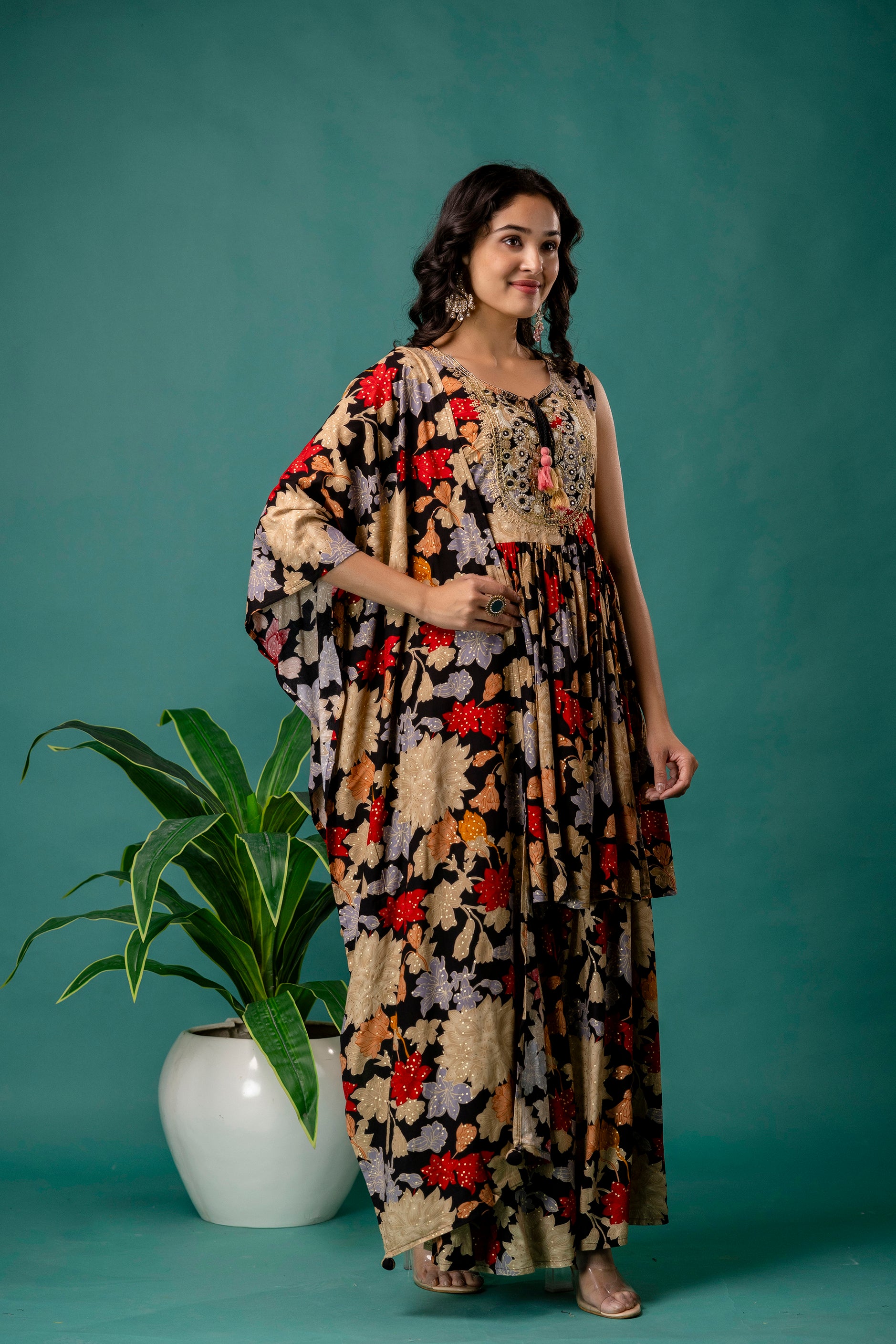 Printed Resham Kurti Set with Dupatta