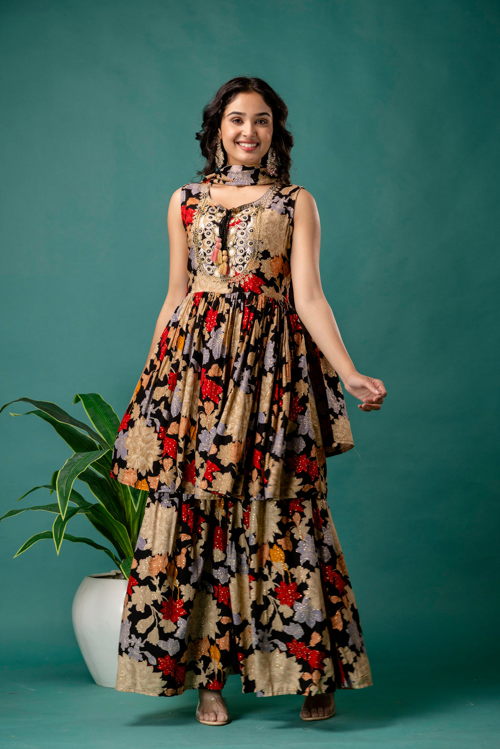 Printed Resham Kurti Set with Dupatta