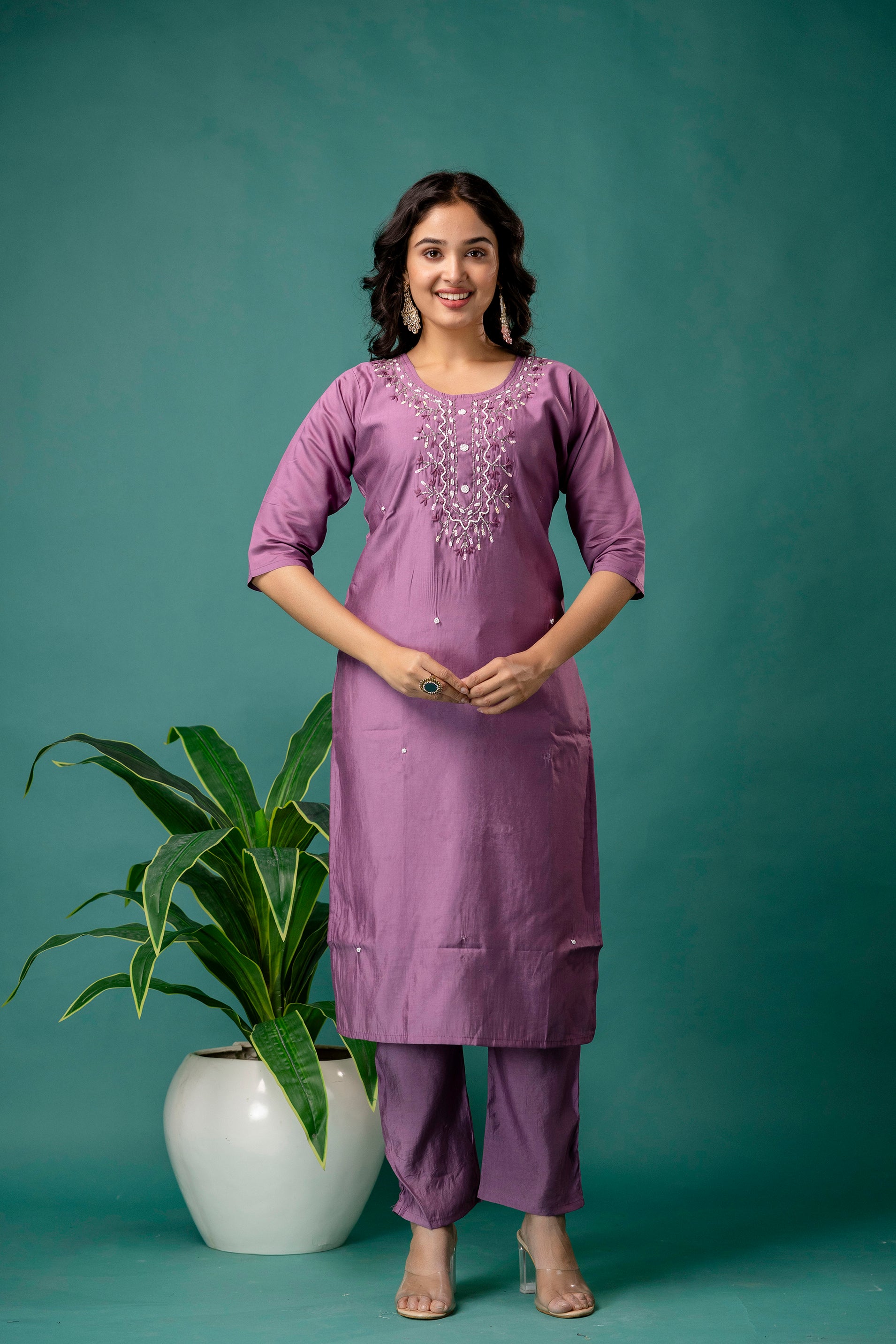 Silk Dupatta Embroidered Kurti Set