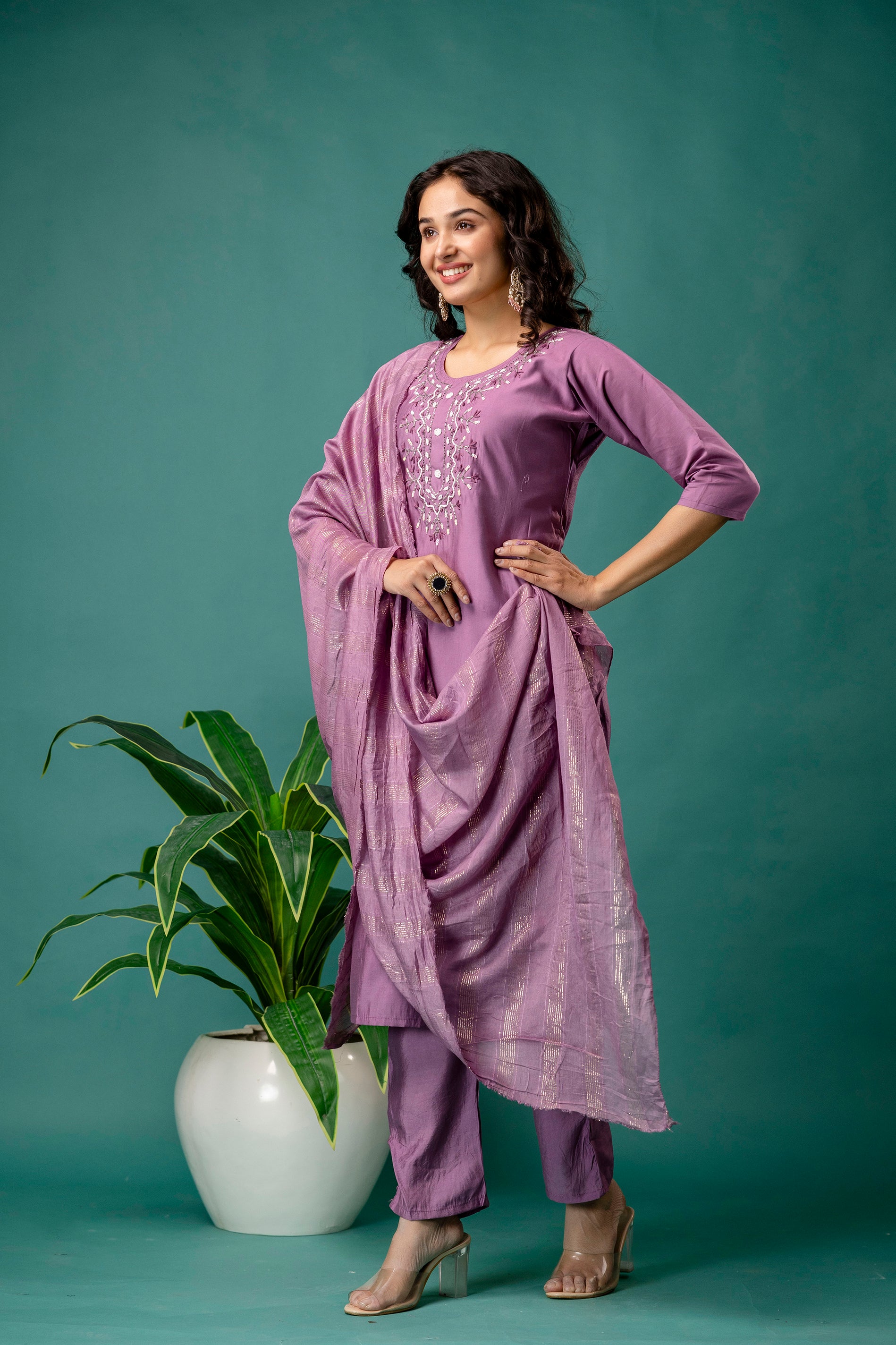 Silk Dupatta Embroidered Kurti Set