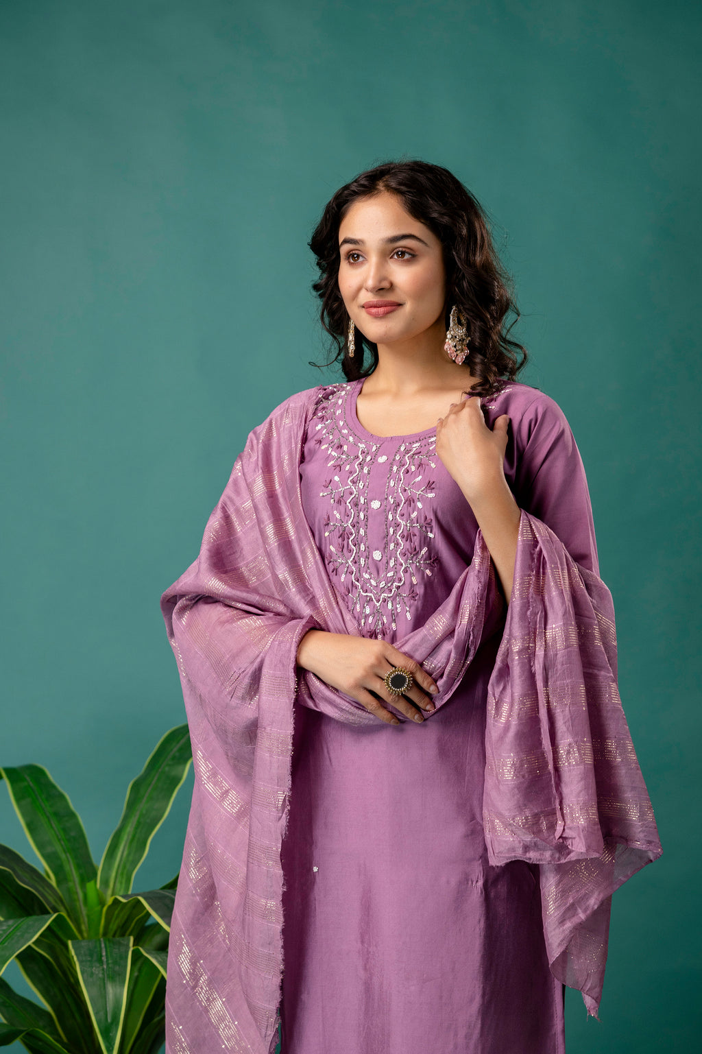 Silk Dupatta Embroidered Kurti Set