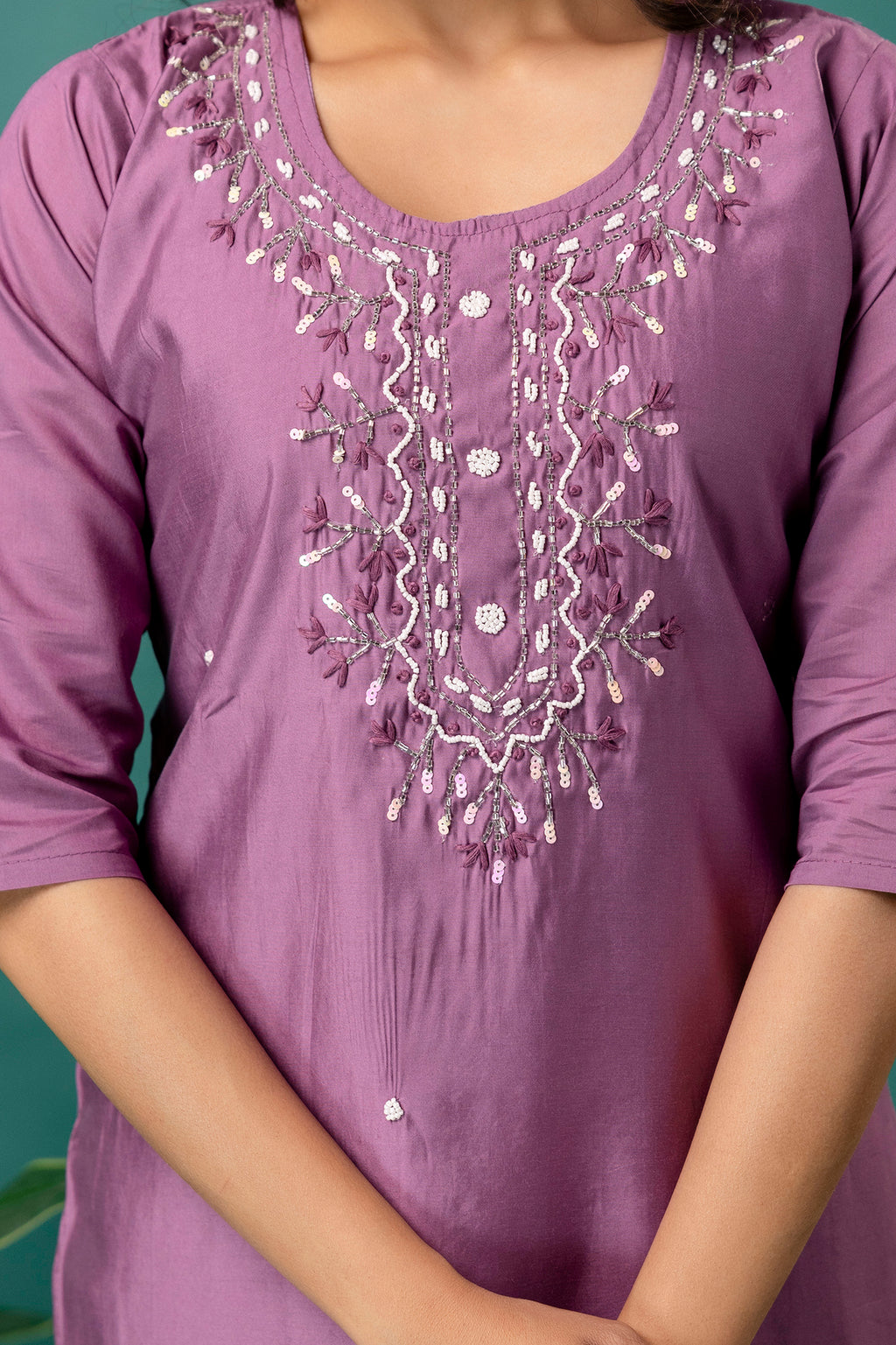 Silk Dupatta Embroidered Kurti Set