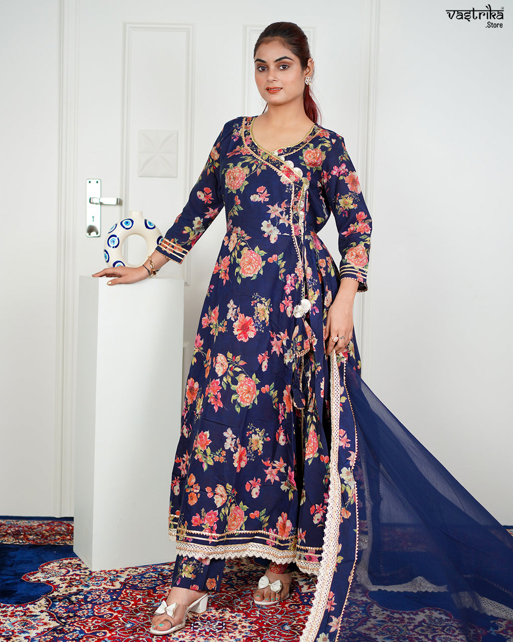 Navy Angrakha Frock Set
