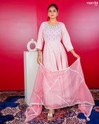 Pink Cotton Lace Frock Set