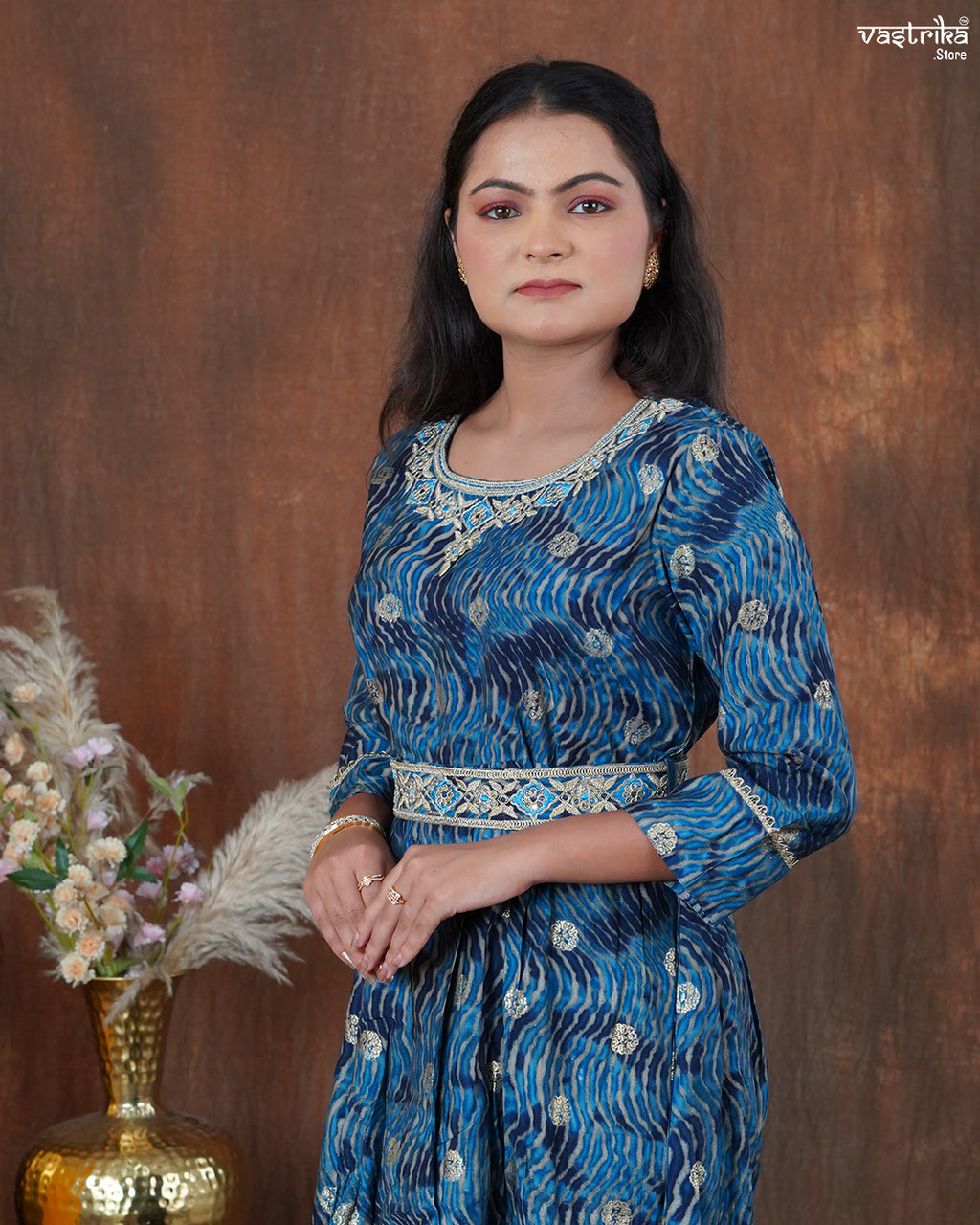 Maslin One-Piece Frock with Jari & Sequin Work Belt