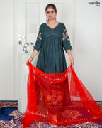 Bottle Green Aalia Sequin Frock Set