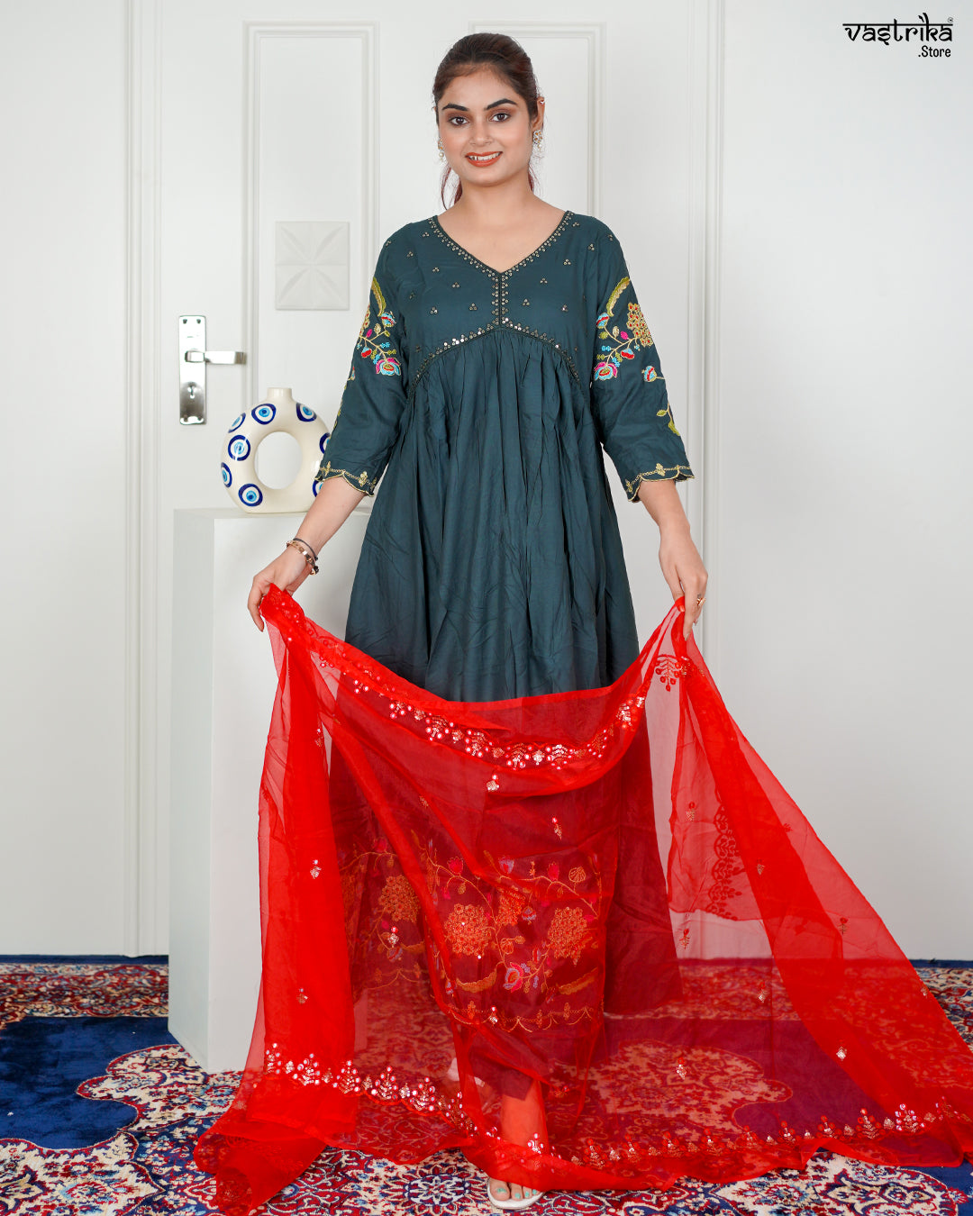 Bottle Green Aalia Sequin Frock Set