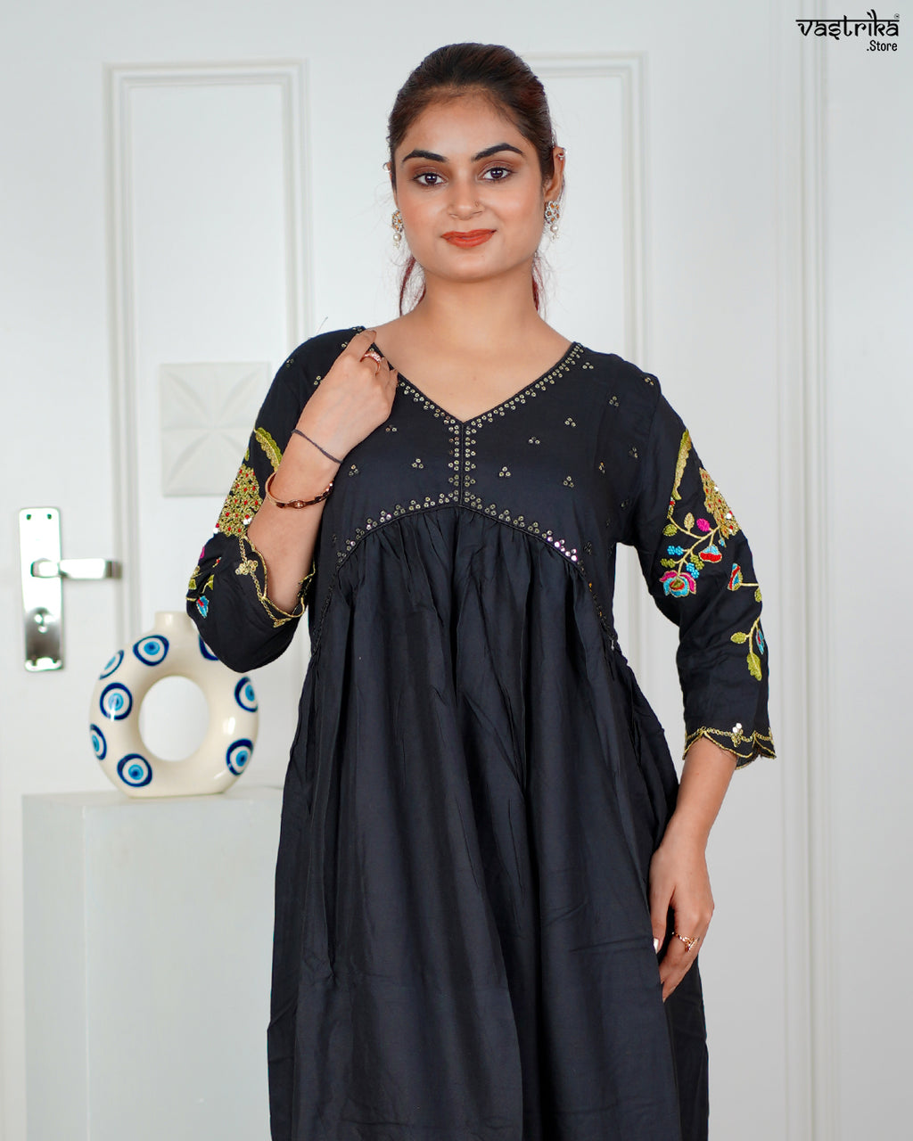Black Aalia Resham Frock Set