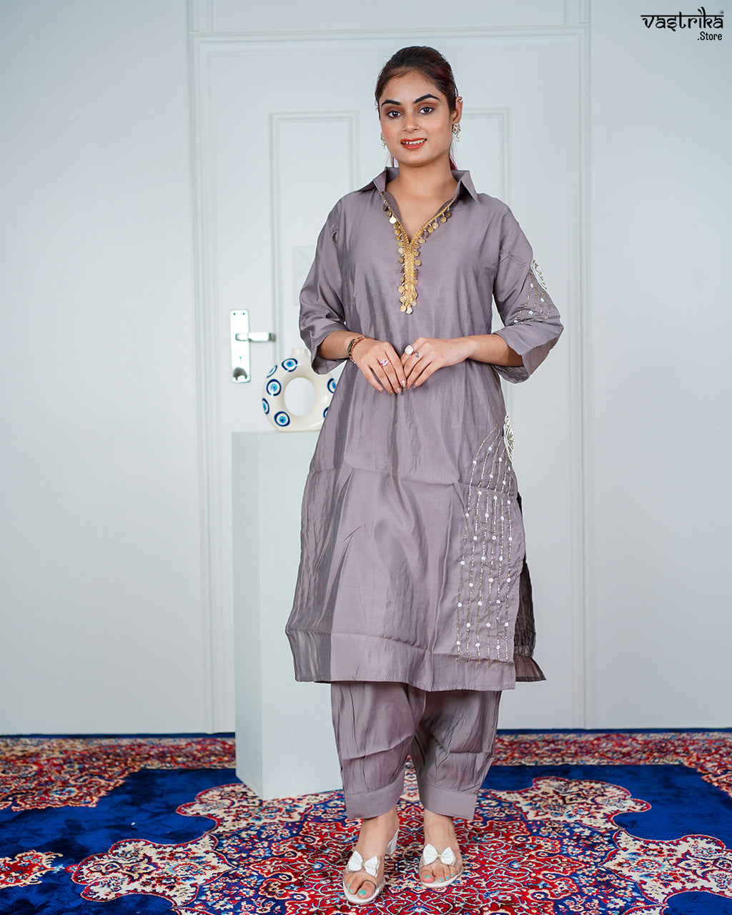 Grey Masleen Handwork Coord Set