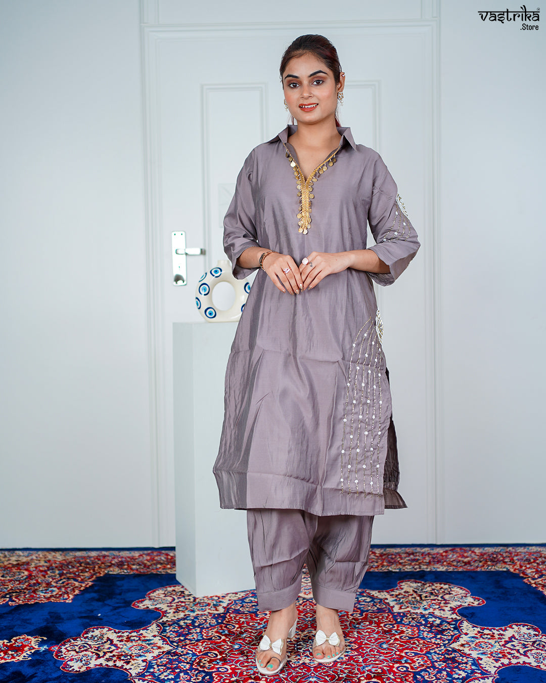 Grey Masleen Handwork Coord Set