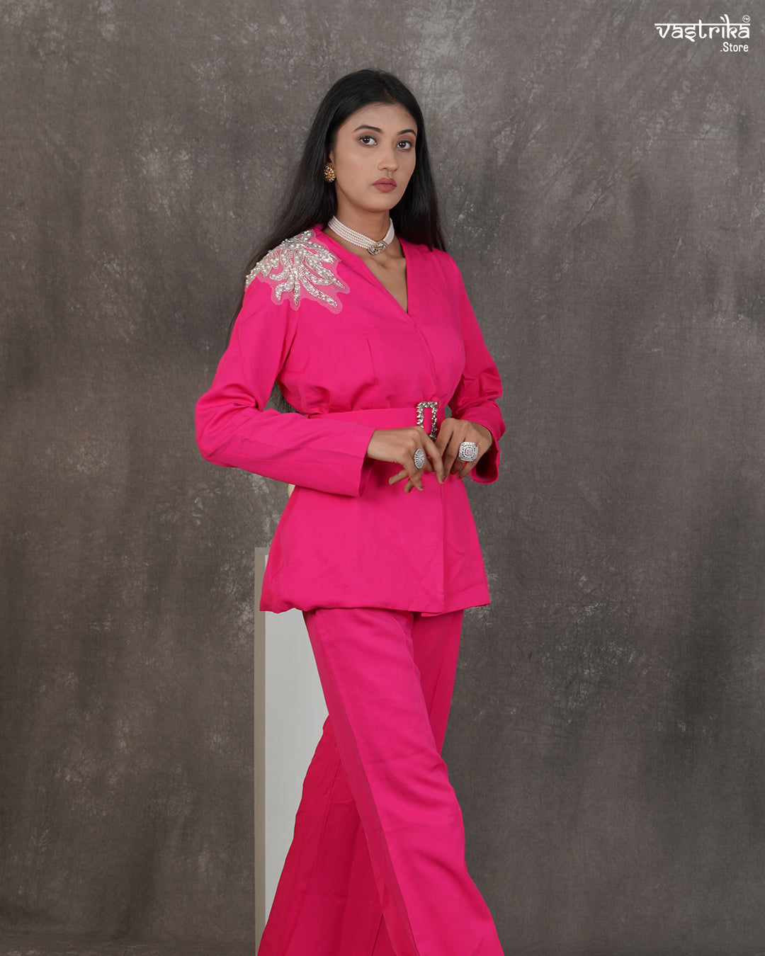 Crape Blazer-Style Cord Set with Belt