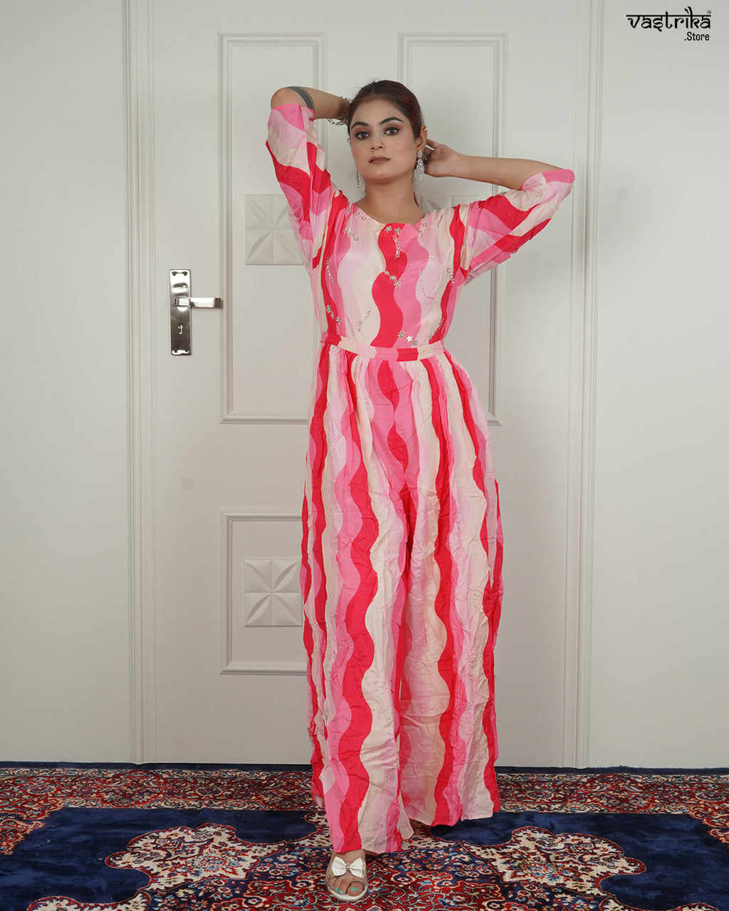 Multicolour Handworked Santoon Jumpsuit
