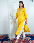 Yellow Chanderi Silk Kurti Set