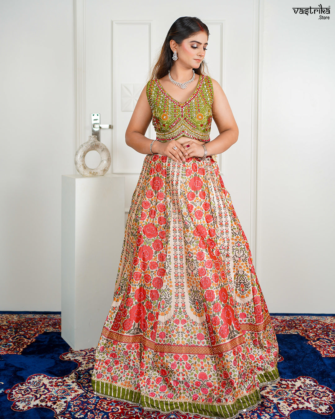 Fawn Silk & Khadi Silk Crop Top Set