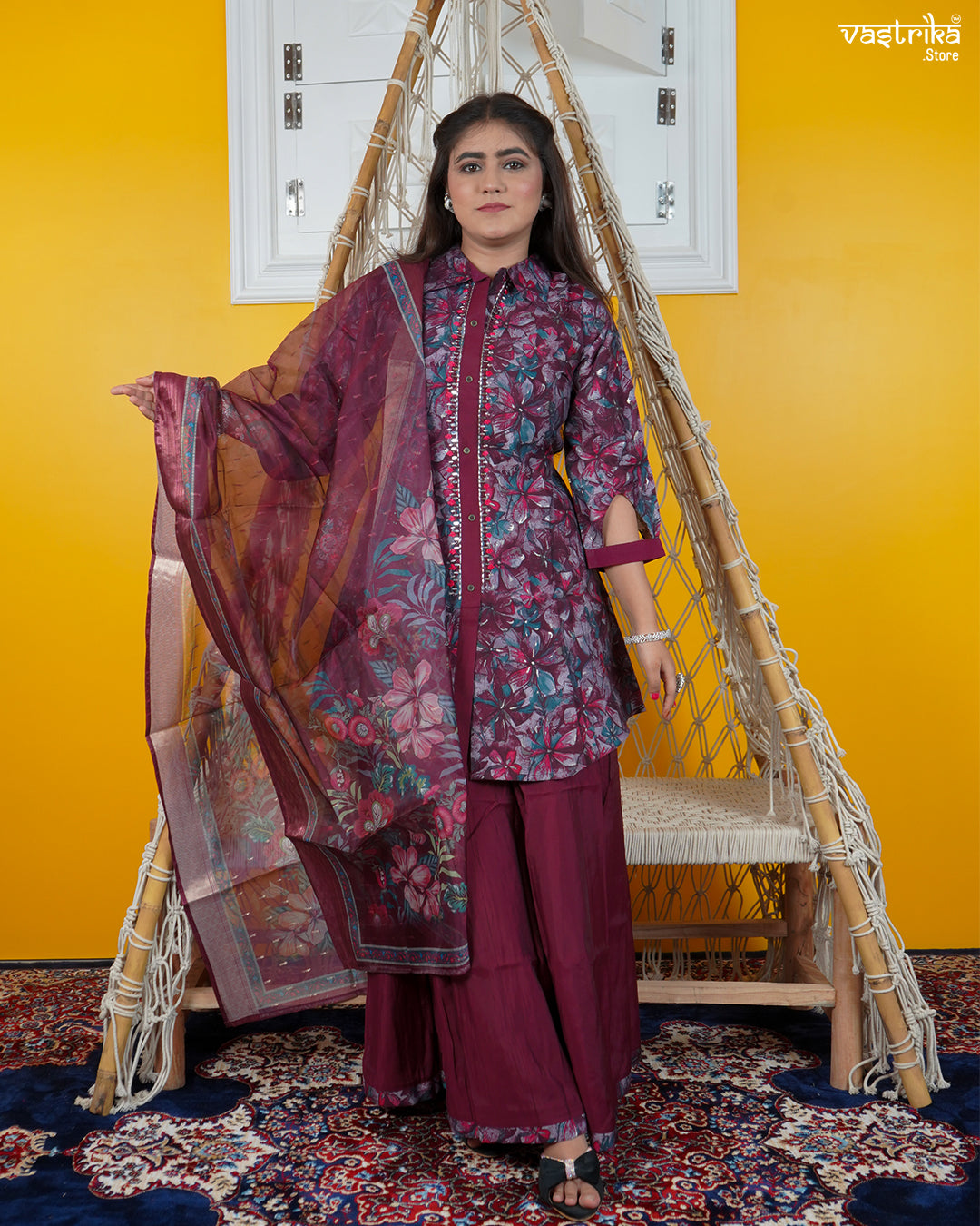 Collar Style Short Kurti Set