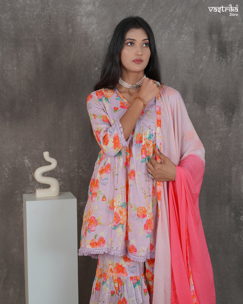 Alia-Cut Kurti & Printed Sharara Set