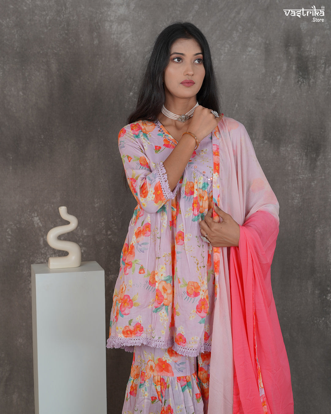 Alia-Cut Kurti & Printed Sharara Set