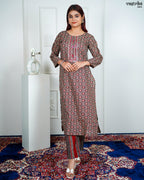 Brown Cotton Printed Kurti Set