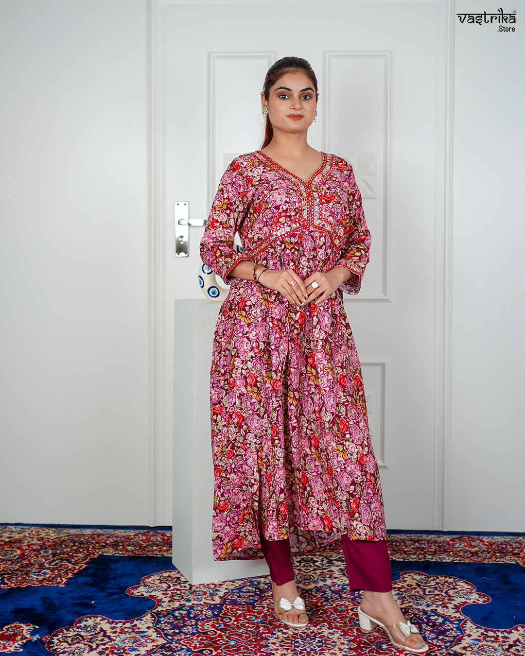 Wine Aalia Flare Frock Set