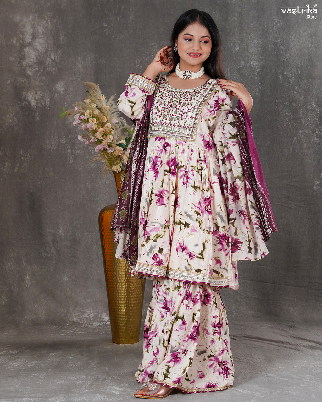 Purple Ryon Cotton Kurti Set