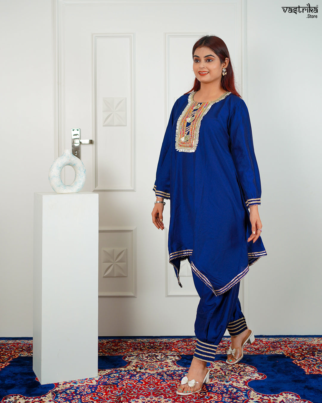 Blue Roman Silk Kurti Set