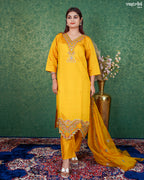 Mustard Roman Silk Kurti Set