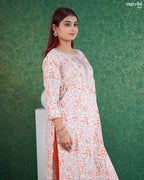 Orange Cotton Printed Kurti Set