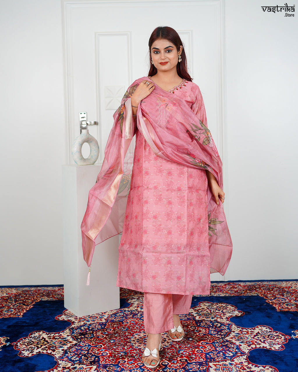 Gajri Chanderi Silk Kurti Set
