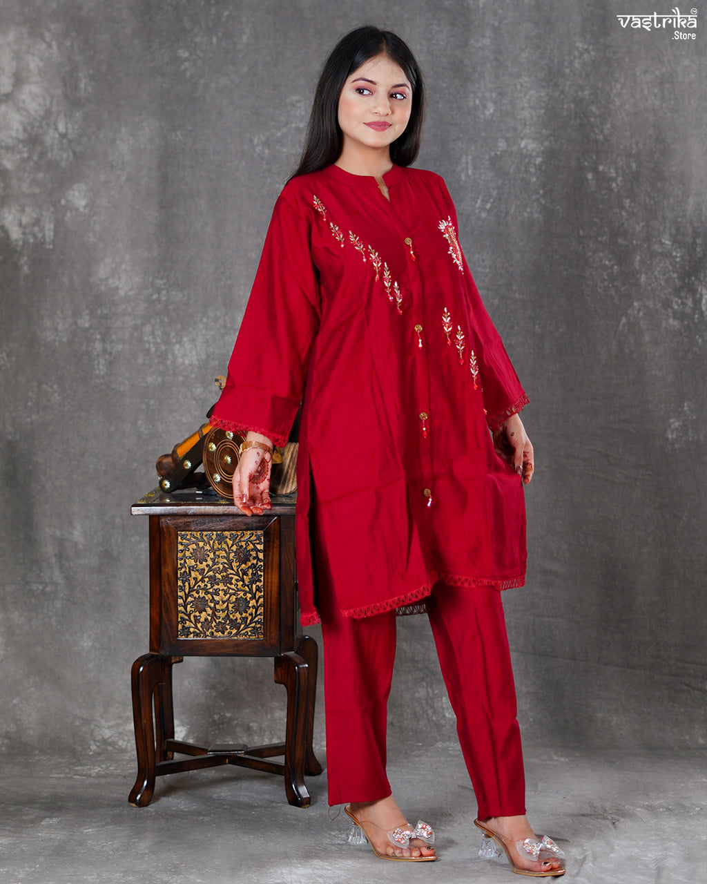 Maroon Silk Coord Set
