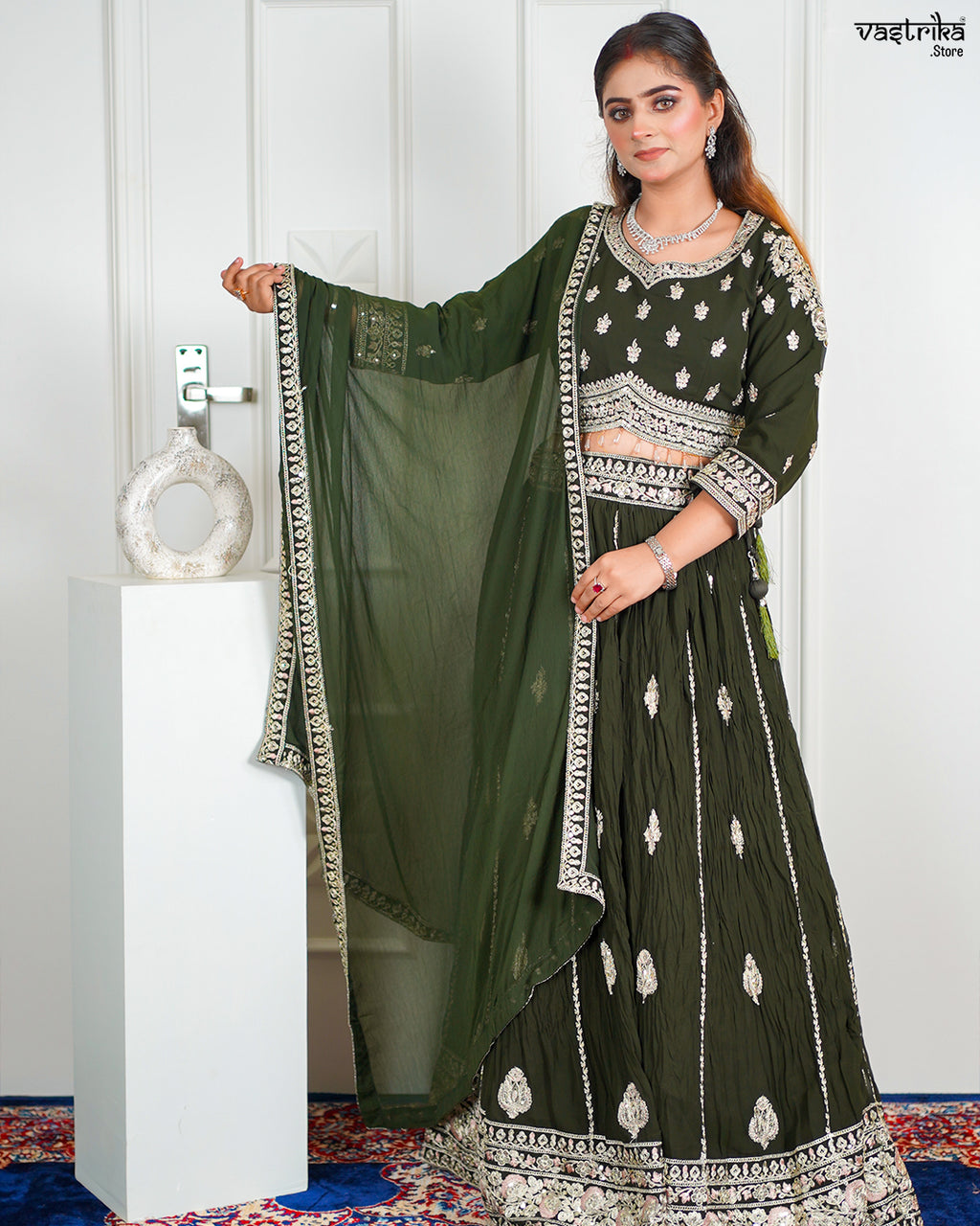 Mehndi Georgette Crop Top Set