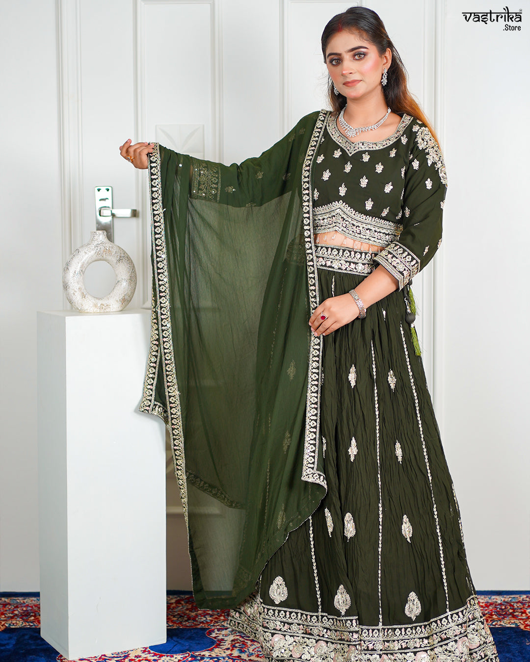 Mehndi Georgette Crop Top Set