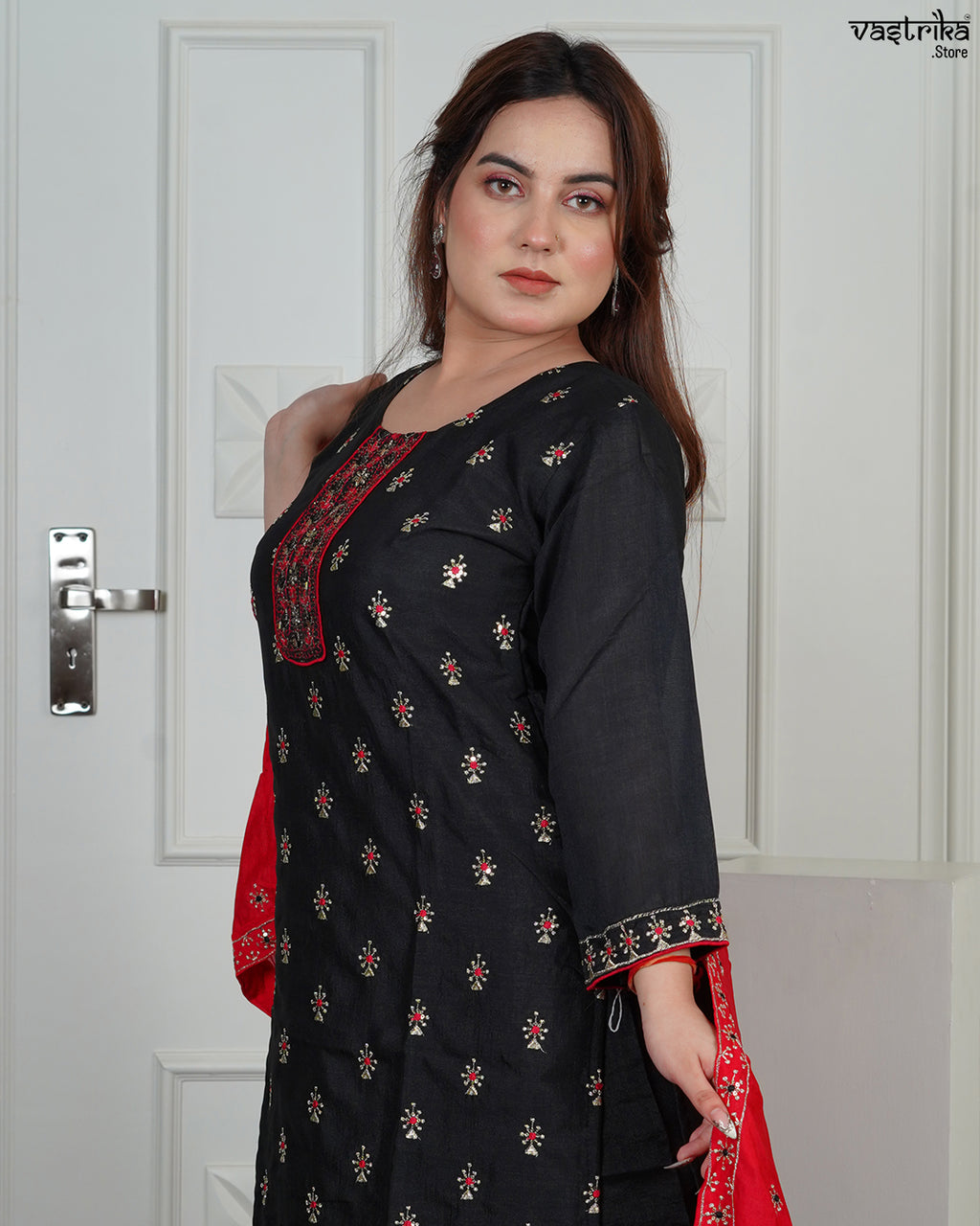 Silk Kurti Set with Jari & Sequin Work