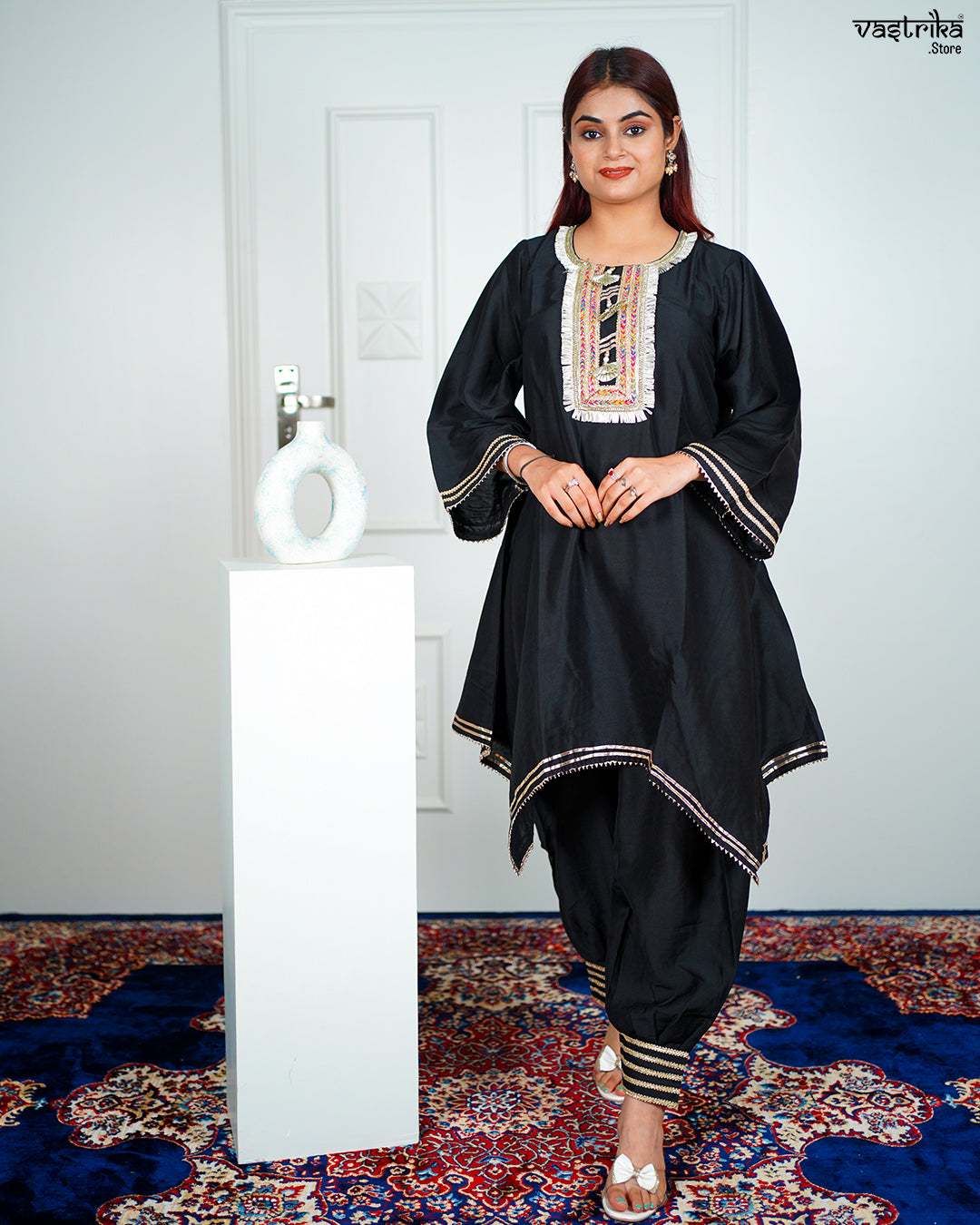 Black Roman Silk Signature Kurti Set