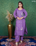 Purple Roman Silk Festive Kurti Set
