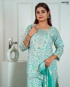 Sea Green Cotton Printed Kurti Set
