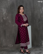 Round Neck Kurti Set with Jaal Dupatt