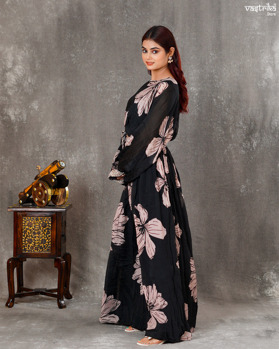 Black Chiffon Digital Print Skirt Set