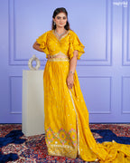 Mustard Chinon Crop Top Set
