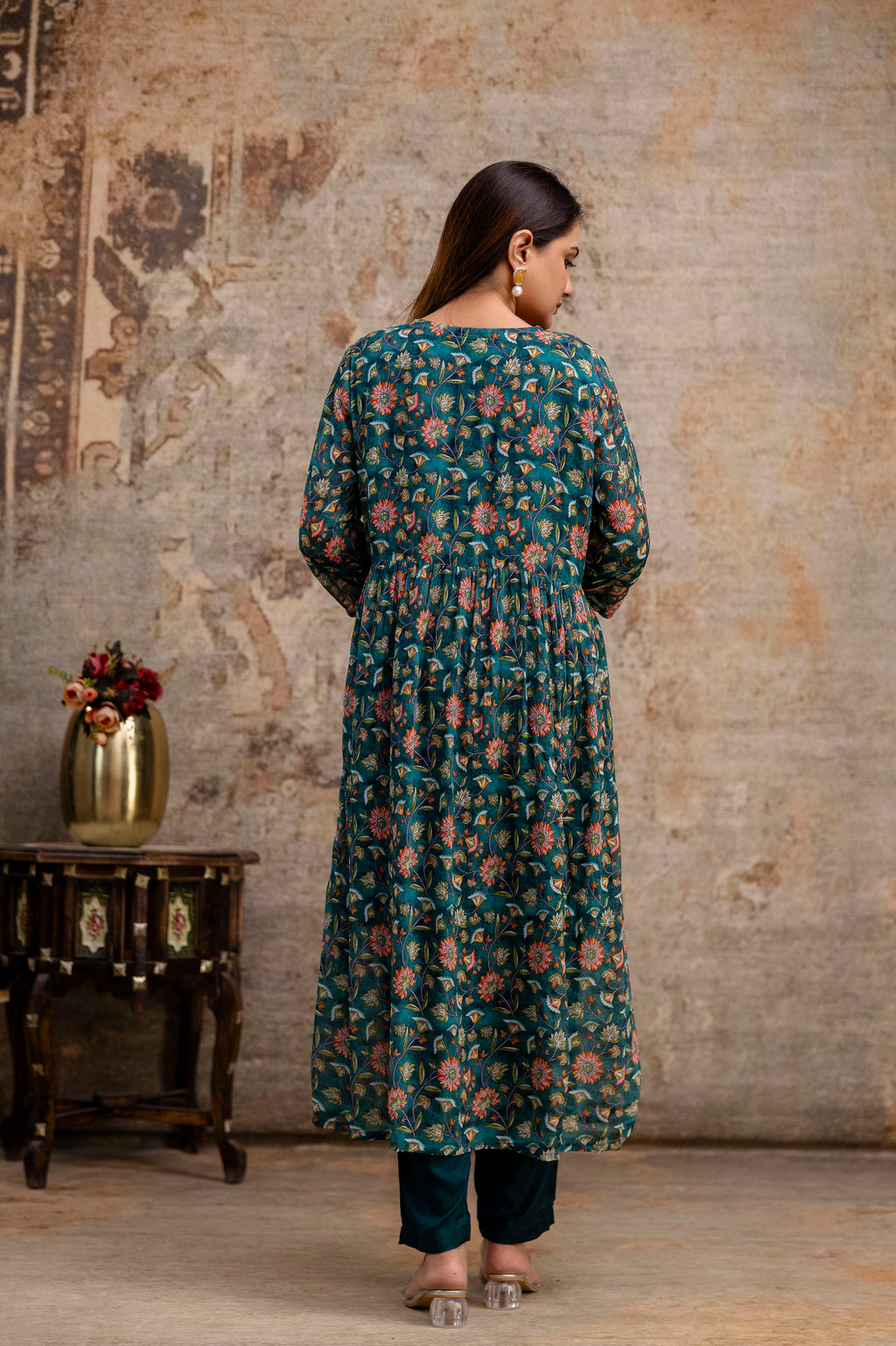 Chiffon Printed Aalia Cut Frock with V-Neck