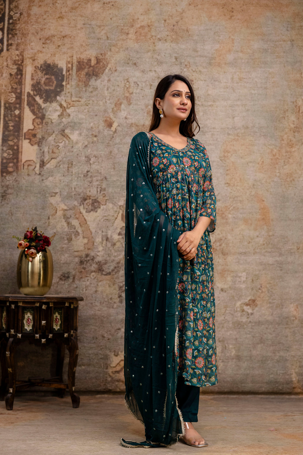 Chiffon Printed Aalia Cut Frock with V-Neck