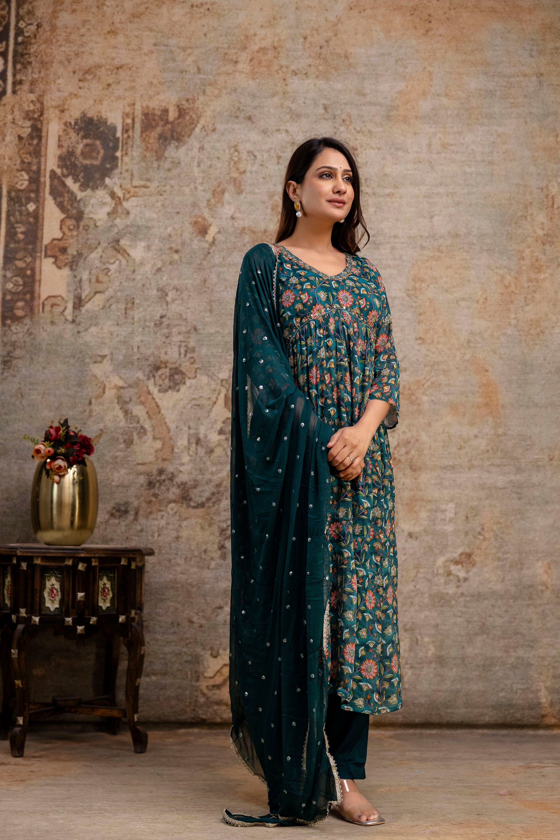 Chiffon Printed Aalia Cut Frock with V-Neck