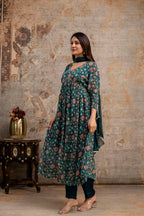 Chiffon Printed Aalia Cut Frock with V-Neck
