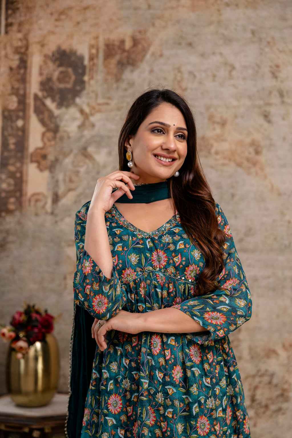 Chiffon Printed Aalia Cut Frock with V-Neck