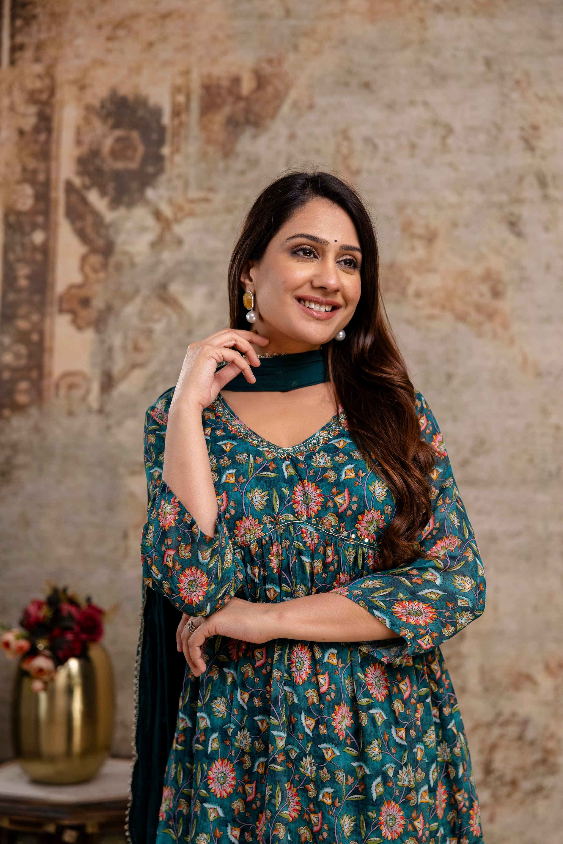 Chiffon Printed Aalia Cut Frock with V-Neck