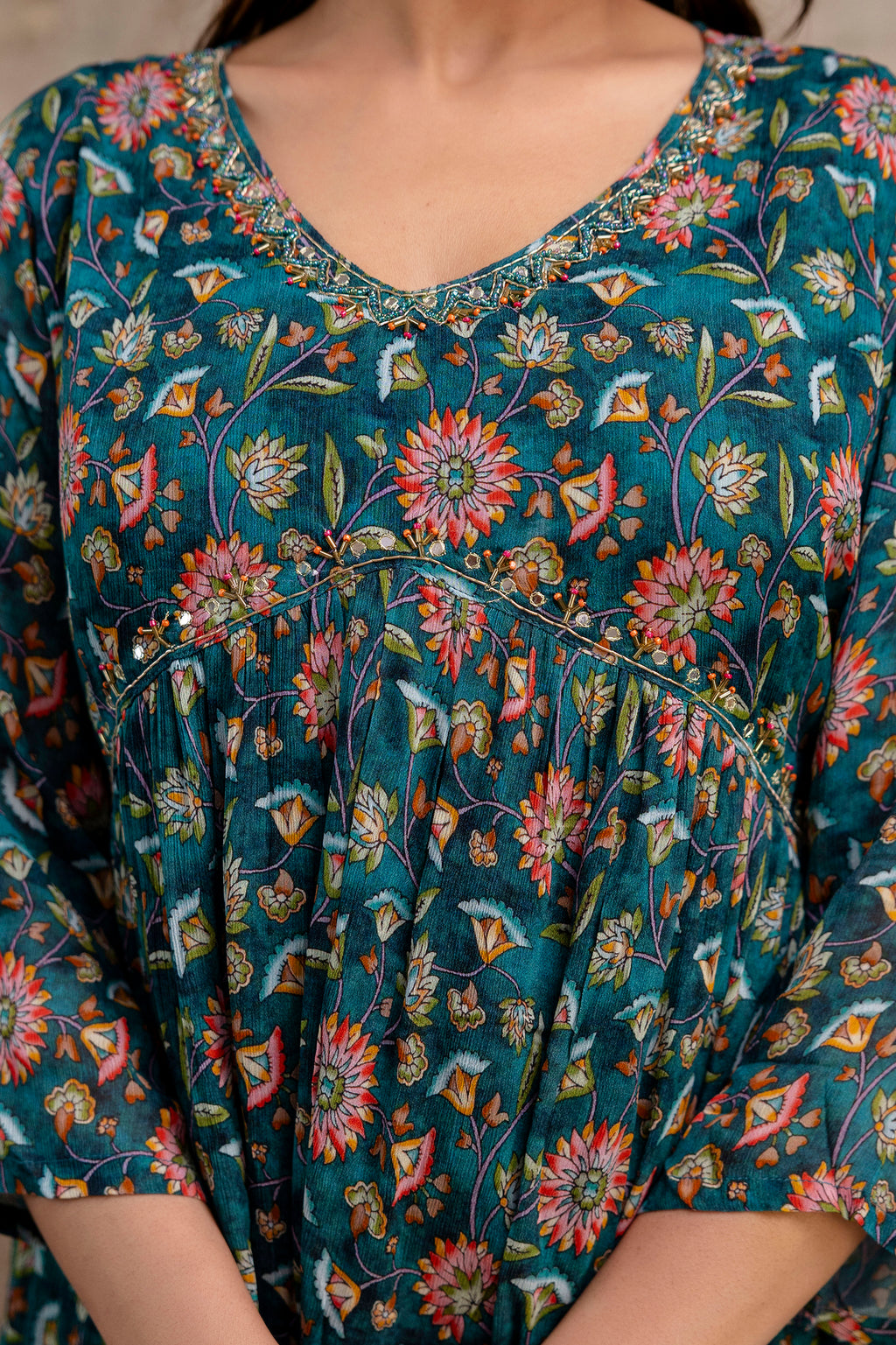 Chiffon Printed Aalia Cut Frock with V-Neck