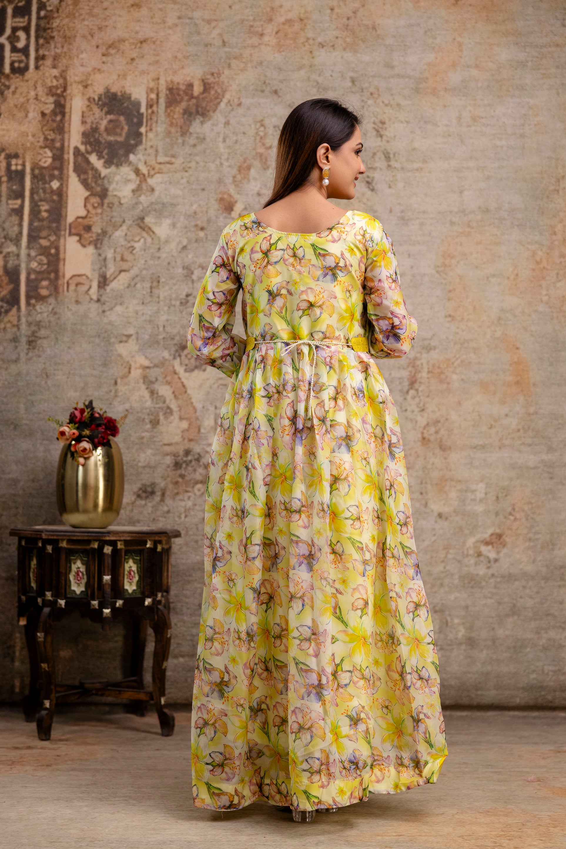 Printed Gown with Round Neck