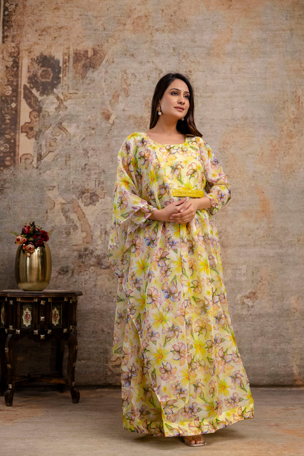 Printed Gown with Round Neck